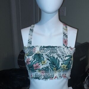 F21 Floral Smocked Crop Top